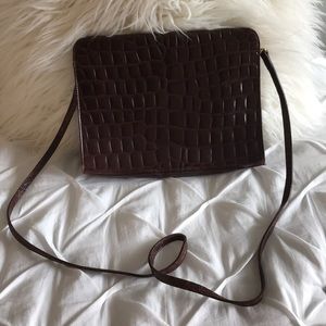Vintage crocodile print Brown genuine leather bag